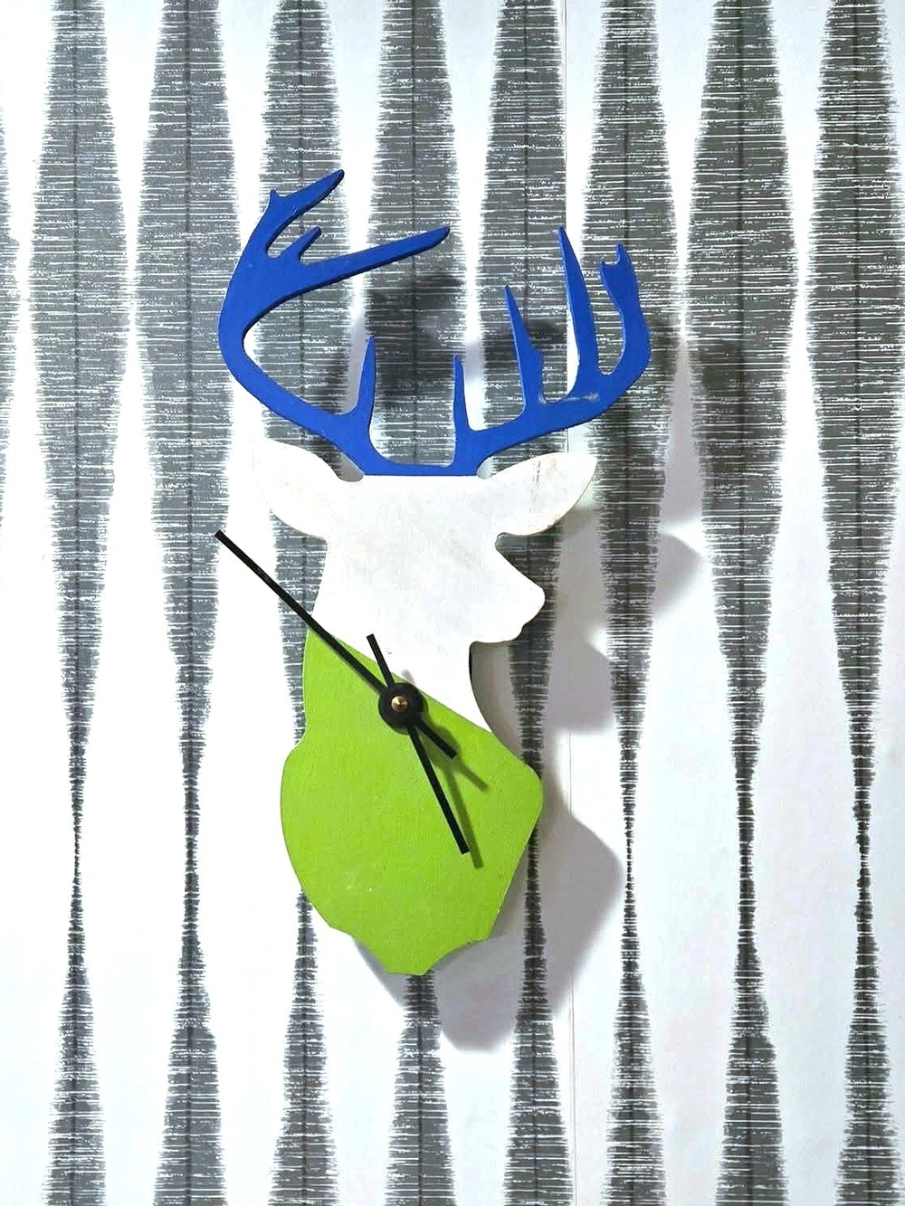 Deer Head Wall Clock in Blue, White & Green - Modern Home Wall Decor